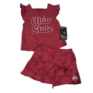 NEW OSU Ohio State Buckeyes Colosseum Red Palm Trees Shirt Skort Set Girls 3T
